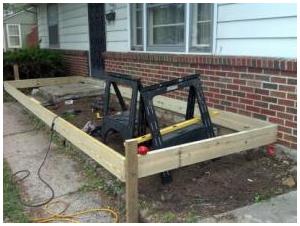 Framing started for the deck 20ft long by 6 ft wide.